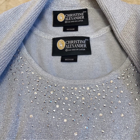 Christine Alexander Metallic Silver Swarovski Sweater Cardigan Tank Set Med NWT! - Picture 3 of 10